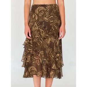 Vintage Lauren Ralph Lauren Silk Layered Midi Skirt Sz L Ruffles 90s Y2k Preppy